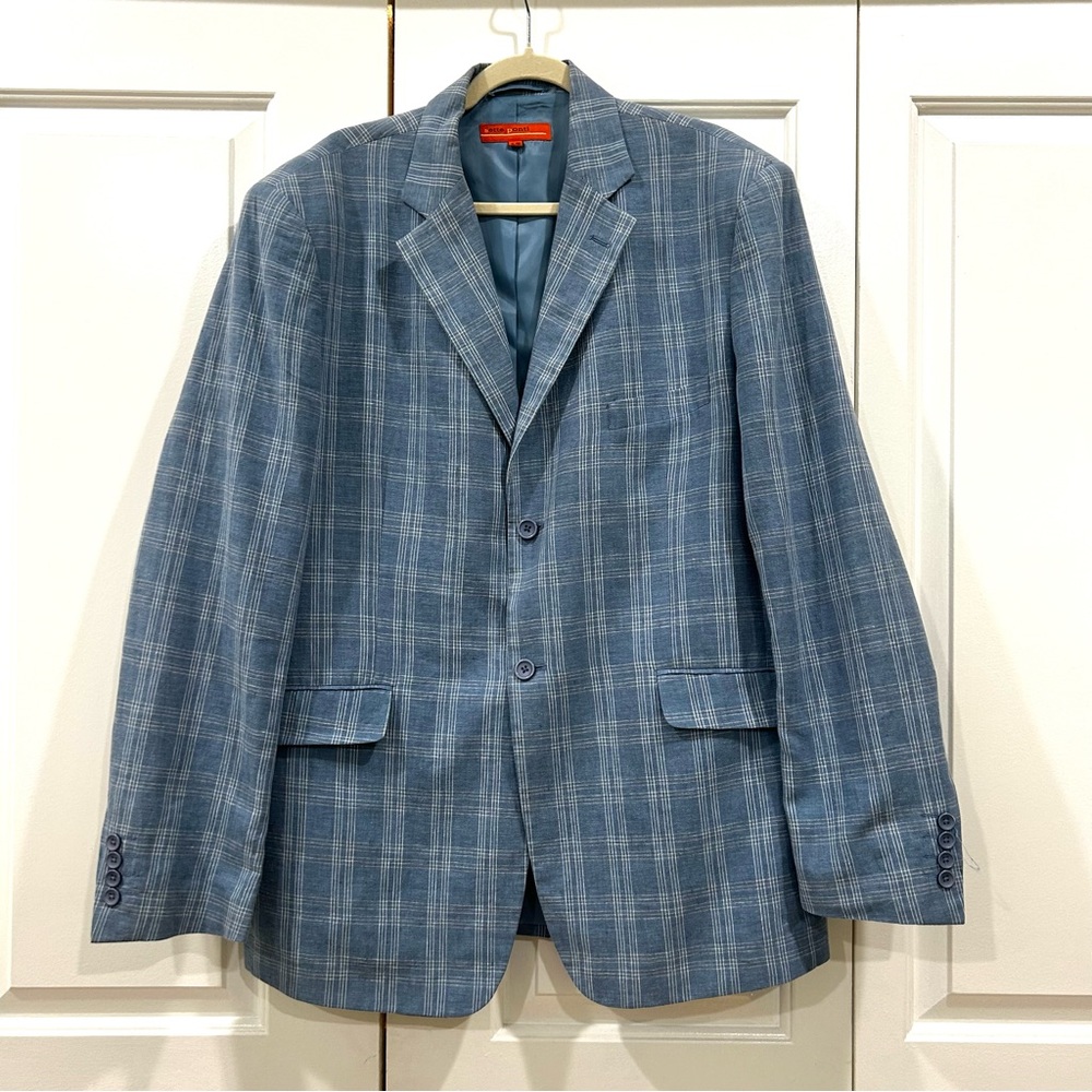 Sette Ponti Linen Cotton Blend Blazer Sport Coat Jacket Light Blue Windowpane XL